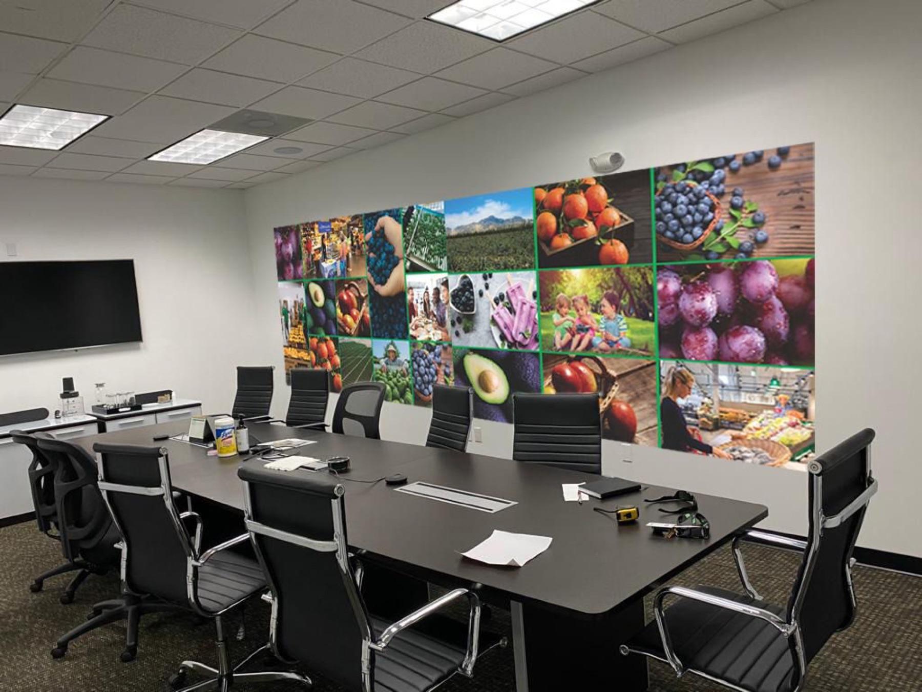 Printed wall mural in a conference room