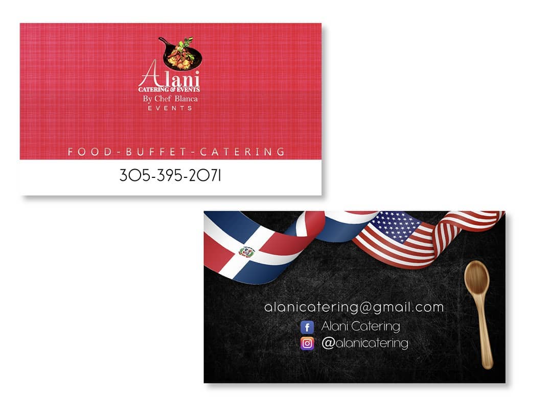 Double-sided business card design for Alani Catering