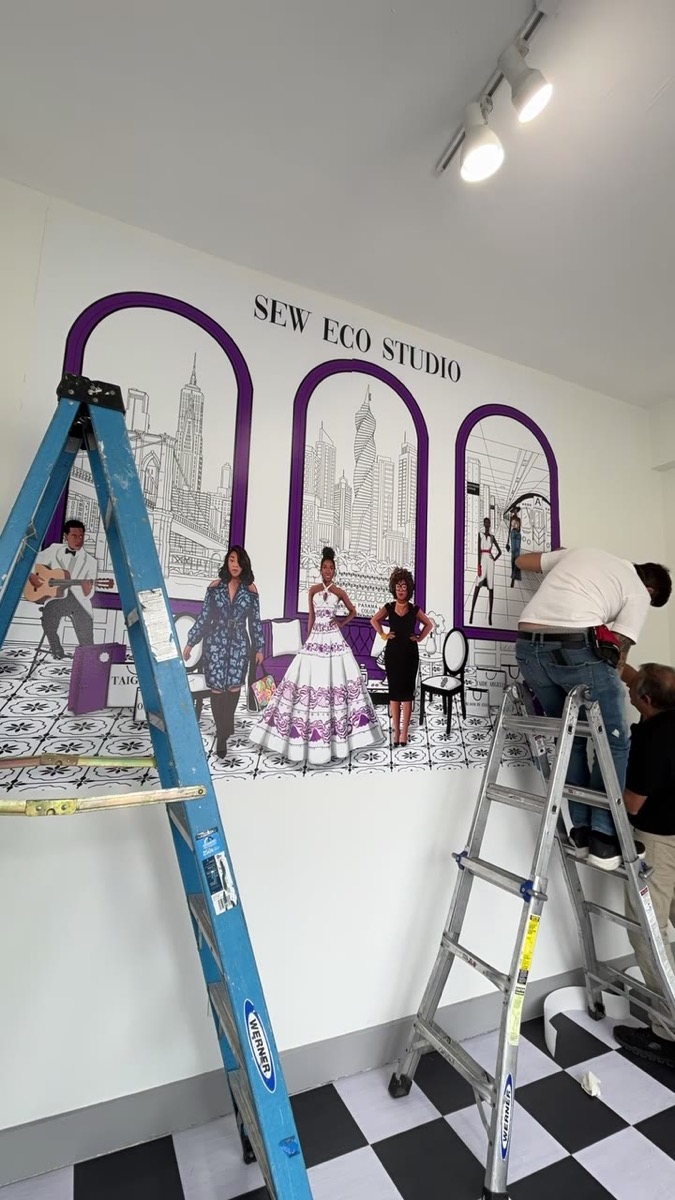 Finished printed wall mural for Sew Eco Studio